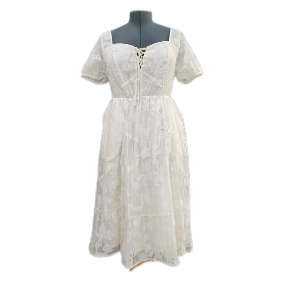 Torrid Floral Embossed Summer White Midi Dress, Womens 12 Torrid 0 - Picture 5 of 6